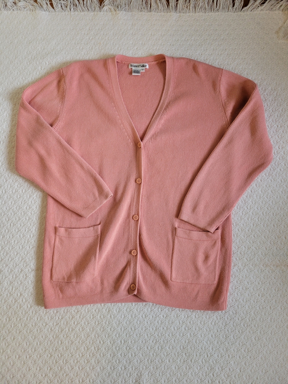 WinterSilks Silk Cotton Cardigan in Melon Size Medium
